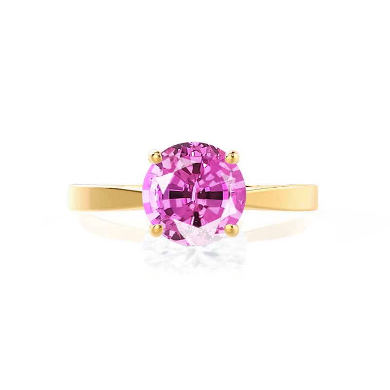 LOTTIE - Chatham® Round Pink Sapphire Solitaire Engagement Ring 18k Yellow Gold