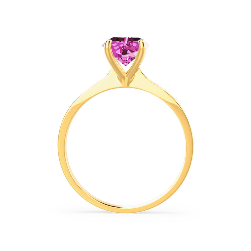 LOTTIE - Chatham® Round Pink Sapphire Solitaire Engagement Ring 18k Yellow Gold