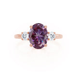 LOUELLA - Chatham® Oval Alexandrite Oval Petite Trilogy Engagement Ring 18k Rose Gold