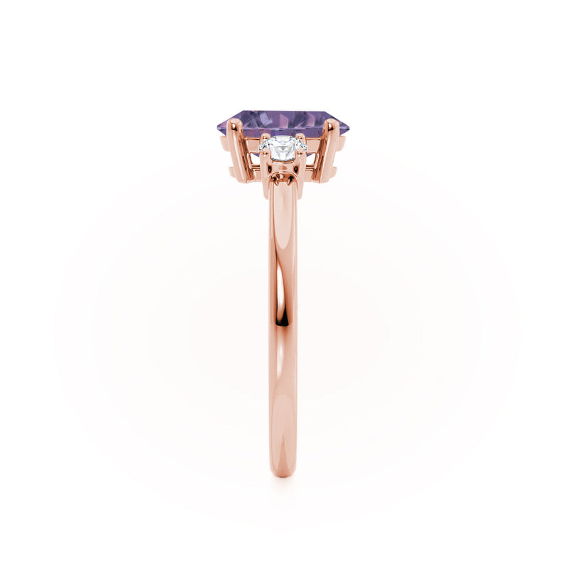 LOUELLA - Chatham® Oval Alexandrite Oval Petite Trilogy Engagement Ring 18k Rose Gold