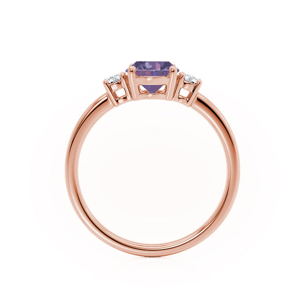 LOUELLA - Chatham® Oval Alexandrite Oval Petite Trilogy Engagement Ring 18k Rose Gold