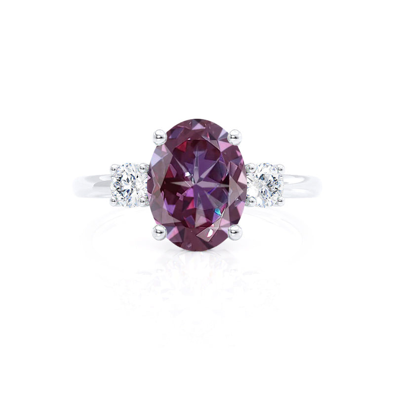 LOUELLA - Chatham® Oval Alexandrite Oval Petite Trilogy Engagement Ring 18k White Gold