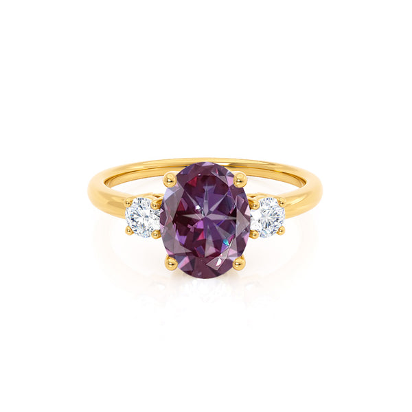 LOUELLA - Chatham® Oval Alexandrite Oval Petite Trilogy Engagement Ring 18k Yellow Gold