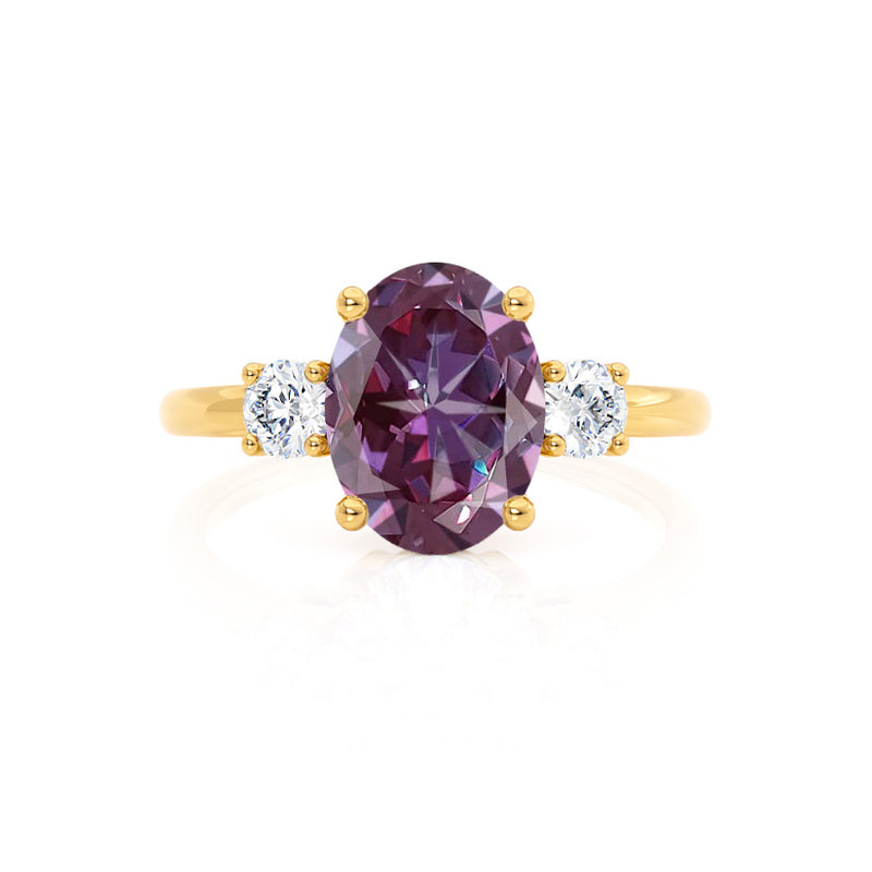 LOUELLA - Chatham® Oval Alexandrite Oval Petite Trilogy Engagement Ring 18k Yellow Gold