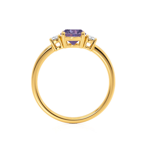 LOUELLA - Chatham® Oval Alexandrite Oval Petite Trilogy Engagement Ring 18k Yellow Gold