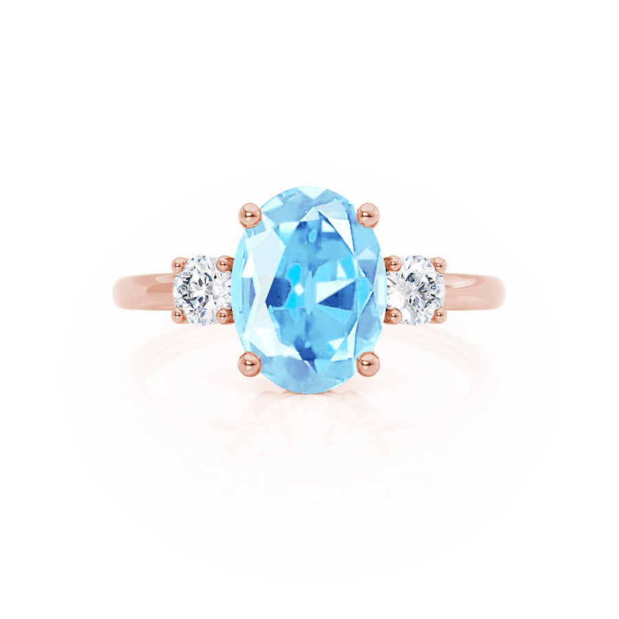 LOUELLA - Oval Aqua Spinel Oval Petite Trilogy Engagement Ring 18k