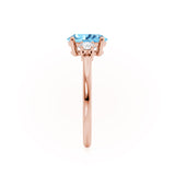 LOUELLA - Chatham® Oval Aqua Spinel Oval Petite Trilogy Engagement Ring 18k Rose Gold