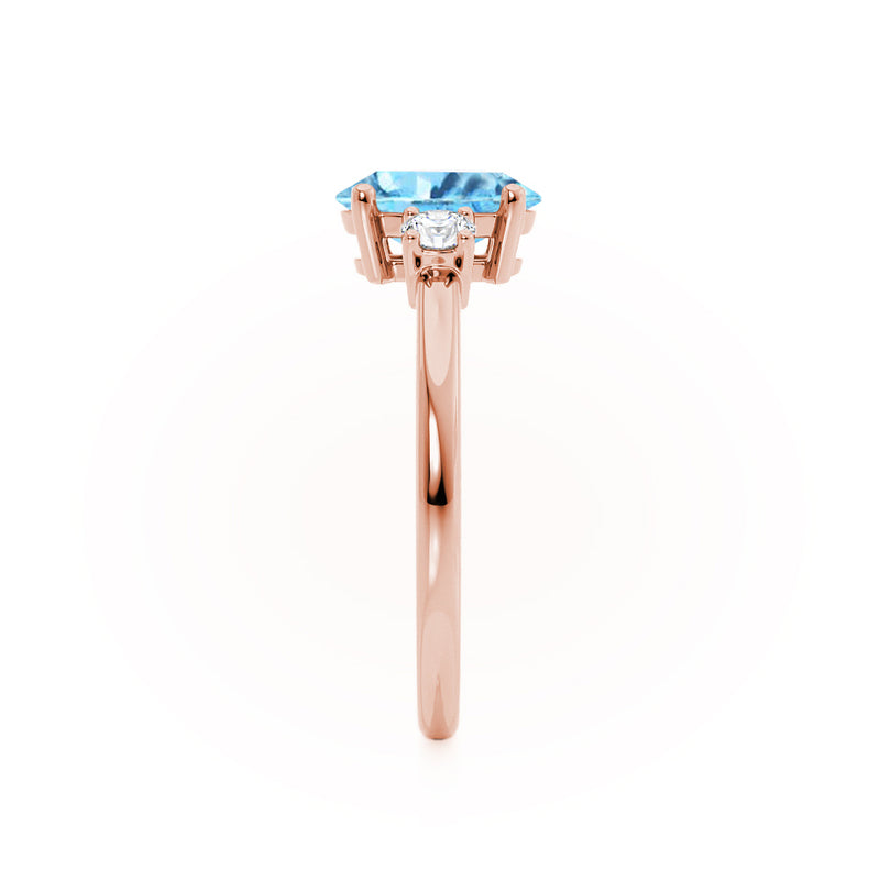 LOUELLA - Chatham® Oval Aqua Spinel Oval Petite Trilogy Engagement Ring 18k Rose Gold