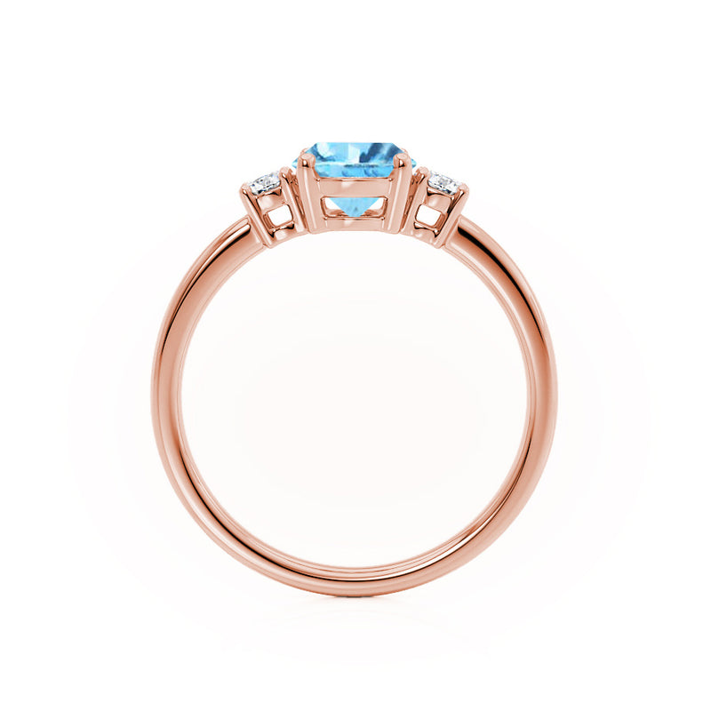 LOUELLA - Chatham® Oval Aqua Spinel Oval Petite Trilogy Engagement Ring 18k Rose Gold