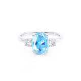 LOUELLA - Chatham® Oval Aqua Spinel Oval Petite Trilogy Engagement Ring 950 Platinum