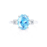 LOUELLA - Chatham® Oval Aqua Spinel Oval Petite Trilogy Engagement Ring 950 Platinum