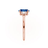 LOUELLA - Chatham® Oval Blue Sapphire Oval Petite Trilogy Engagement Ring 18k Rose Gold