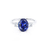 LOUELLA - Chatham® Oval Blue Sapphire Oval Petite Trilogy Engagement Ring 18k White Gold