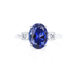 LOUELLA - Chatham® Oval Blue Sapphire Oval Petite Trilogy Engagement Ring 18k White Gold