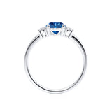 LOUELLA - Chatham® Oval Blue Sapphire Oval Petite Trilogy Engagement Ring 18k White Gold