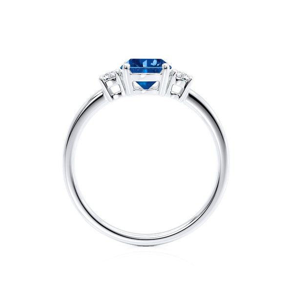 LOUELLA - Chatham® Oval Blue Sapphire Oval Petite Trilogy Engagement Ring 18k White Gold