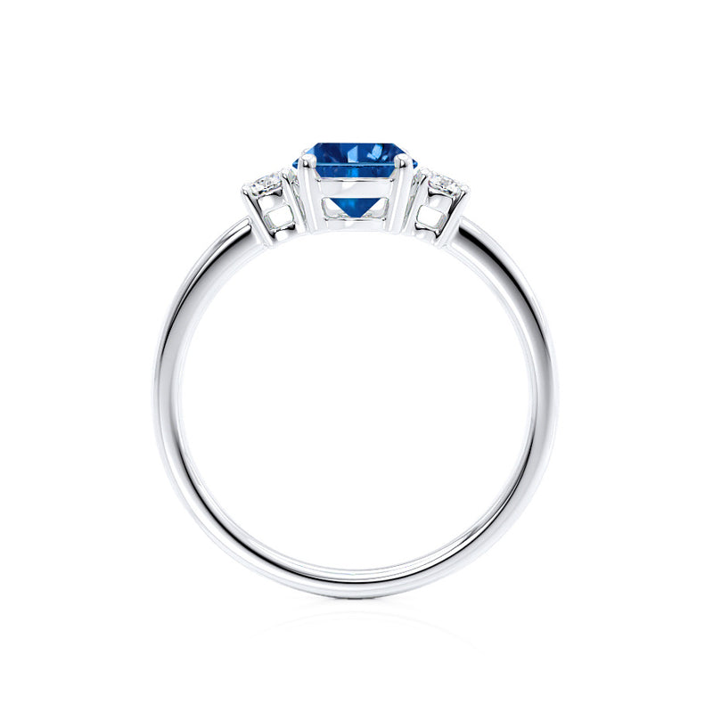 LOUELLA - Chatham® Oval Blue Sapphire Oval Petite Trilogy Engagement Ring 18k White Gold