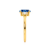 LOUELLA - Chatham® Oval Blue Sapphire Oval Petite Trilogy Engagement Ring 18k Yellow Gold