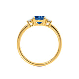 LOUELLA - Chatham® Oval Blue Sapphire Oval Petite Trilogy Engagement Ring 18k Yellow Gold