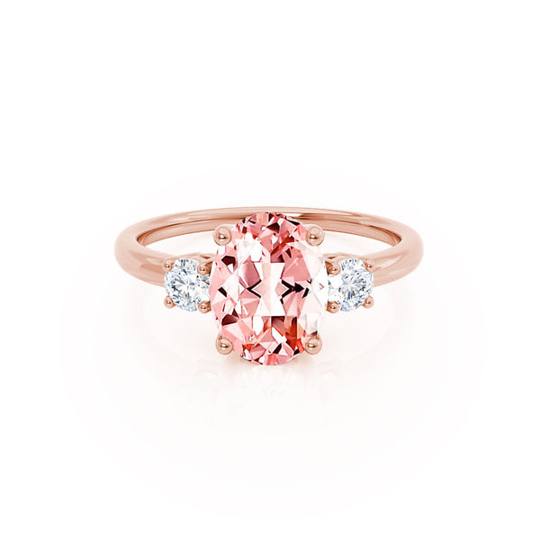 LOUELLA - Chatham® Oval Champagne Sapphire Oval Petite Trilogy Engagement Ring 18k Rose Gold