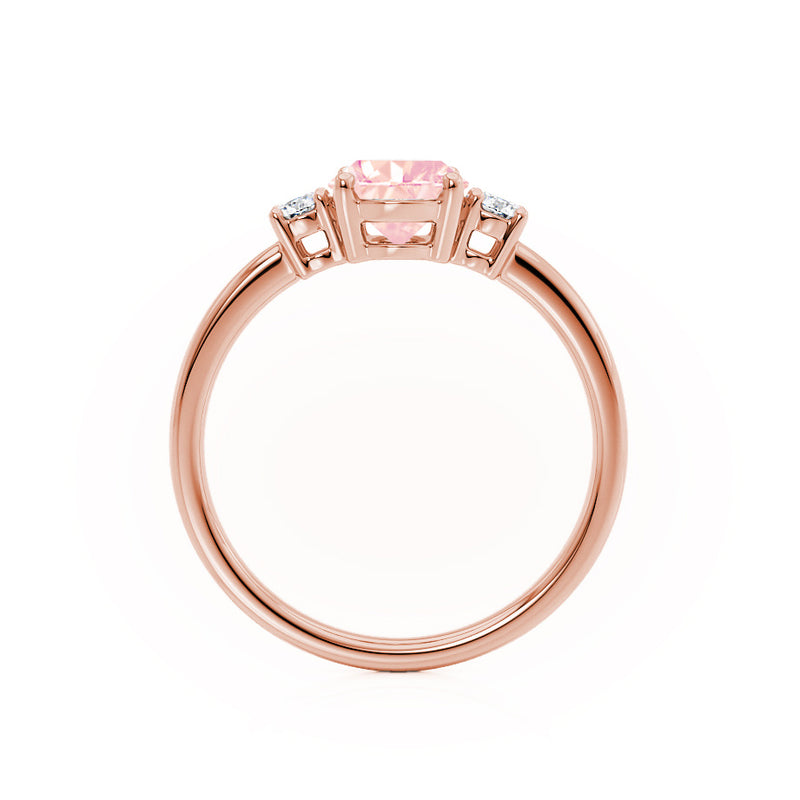 LOUELLA - Chatham® Oval Champagne Sapphire Oval Petite Trilogy Engagement Ring 18k Rose Gold