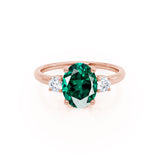 LOUELLA - Chatham® Oval Emerald Oval Petite Trilogy Engagement Ring 18k Rose Gold