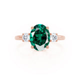 LOUELLA - Chatham® Oval Emerald Oval Petite Trilogy Engagement Ring 18k Rose Gold