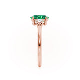 LOUELLA - Chatham® Oval Emerald Oval Petite Trilogy Engagement Ring 18k Rose Gold