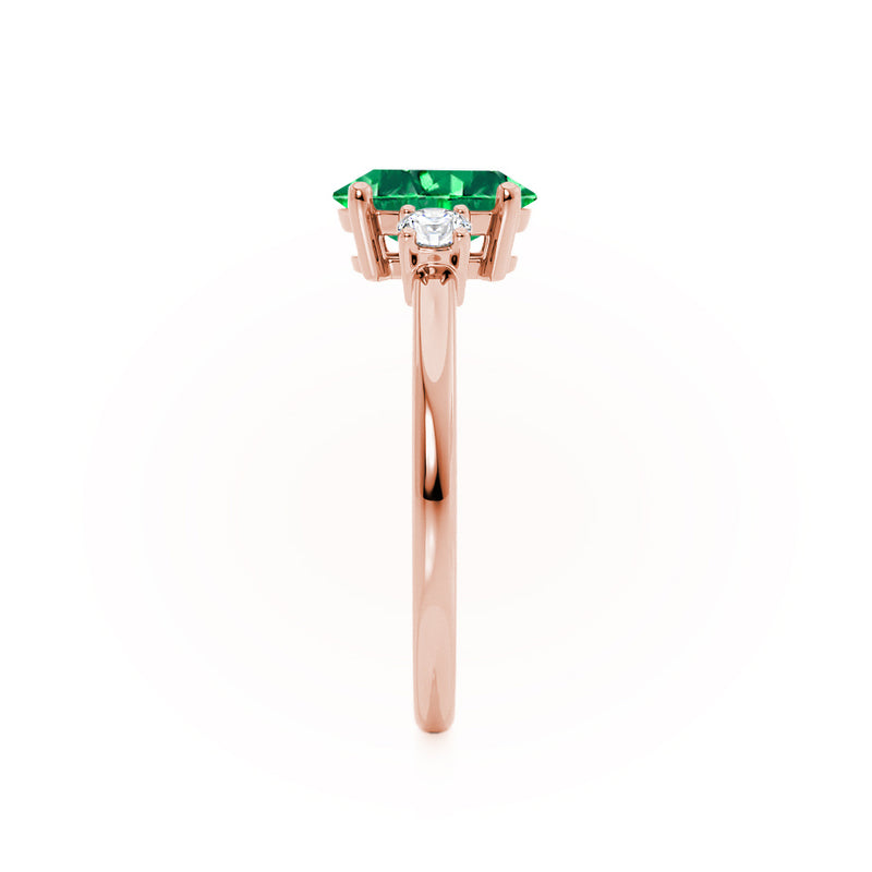 LOUELLA - Chatham® Oval Emerald Oval Petite Trilogy Engagement Ring 18k Rose Gold