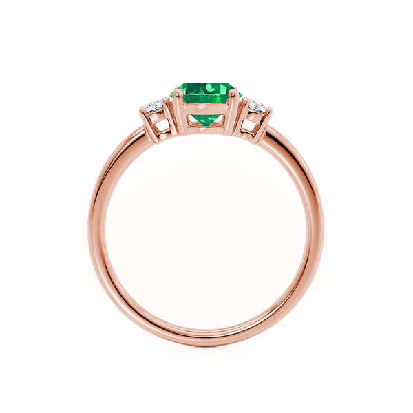 LOUELLA - Chatham® Oval Emerald Oval Petite Trilogy Engagement Ring 18k Rose Gold