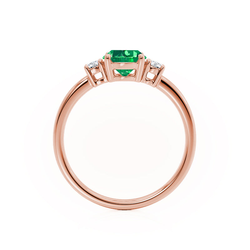 LOUELLA - Chatham® Oval Emerald Oval Petite Trilogy Engagement Ring 18k Rose Gold