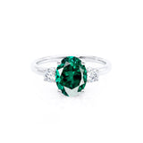 LOUELLA - Chatham® Oval Emerald Oval Petite Trilogy Engagement Ring 950 Platinum