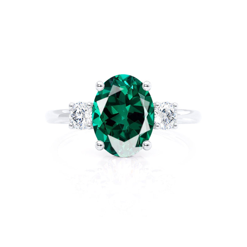 LOUELLA - Chatham® Oval Emerald Oval Petite Trilogy Engagement Ring 950 Platinum