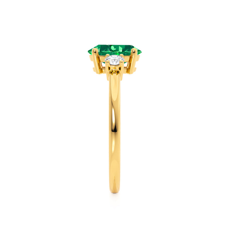 LOUELLA - Chatham® Oval Emerald Oval Petite Trilogy Engagement Ring 18k Yellow Gold