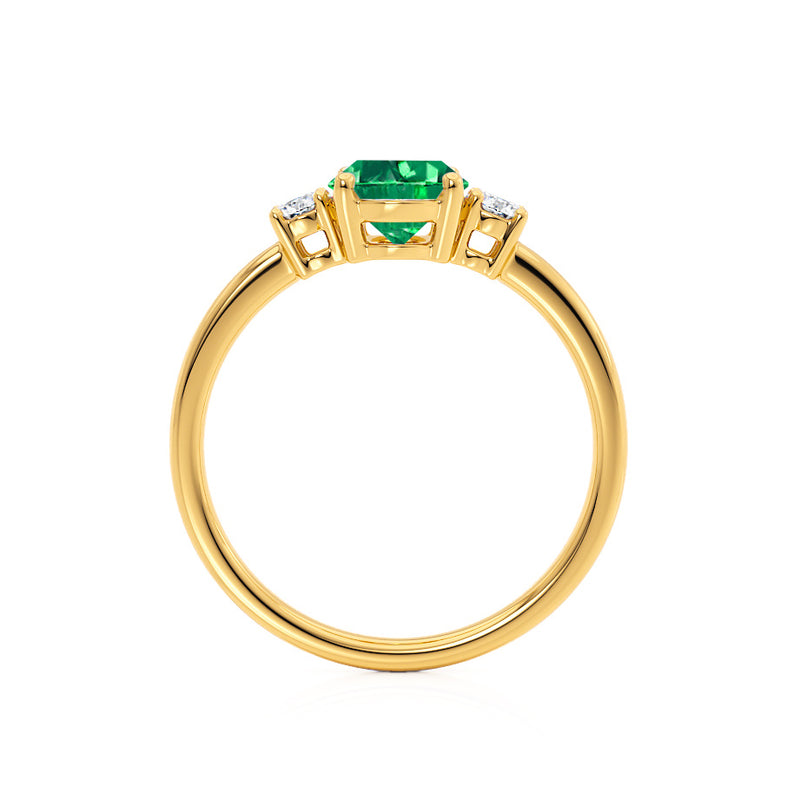 LOUELLA - Chatham® Oval Emerald Oval Petite Trilogy Engagement Ring 18k Yellow Gold