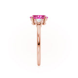 LOUELLA - Chatham® Oval Pink Sapphire Oval Petite Trilogy Engagement Ring 18k Rose Gold