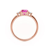 LOUELLA - Chatham® Oval Pink Sapphire Oval Petite Trilogy Engagement Ring 18k Rose Gold