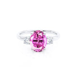 LOUELLA - Chatham® Oval Pink Sapphire Oval Petite Trilogy Engagement Ring 950 Platinum