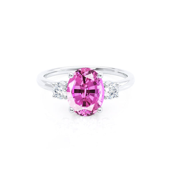 LOUELLA - Chatham® Oval Pink Sapphire Oval Petite Trilogy Engagement Ring 950 Platinum