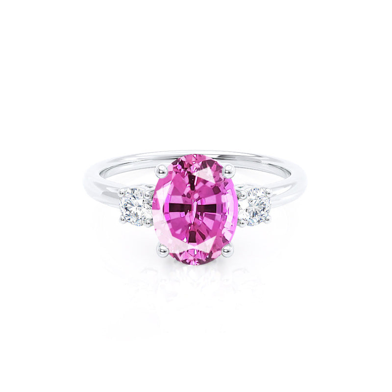 LOUELLA - Chatham® Oval Pink Sapphire Oval Petite Trilogy Engagement Ring 950 Platinum