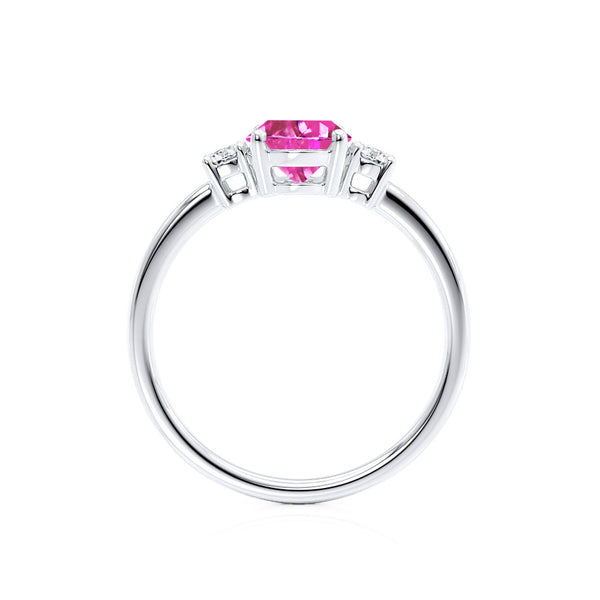 LOUELLA - Chatham® Oval Pink Sapphire Oval Petite Trilogy Engagement Ring 950 Platinum