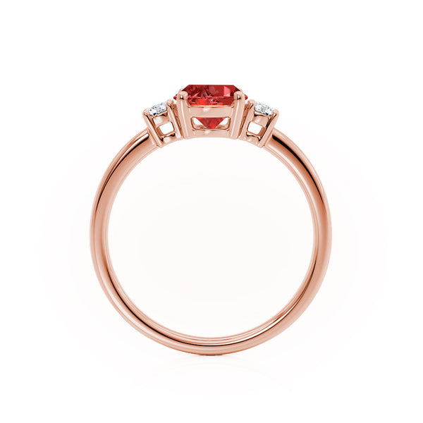 LOUELLA - Chatham® Oval Ruby Oval Petite Trilogy Engagement Ring 18k Rose Gold