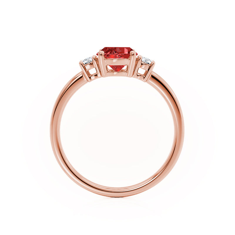 LOUELLA - Chatham® Oval Ruby Oval Petite Trilogy Engagement Ring 18k Rose Gold