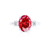 LOUELLA - Chatham® Oval Ruby Oval Petite Trilogy Engagement Ring 18k White Gold