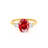 LOUELLA - Chatham® Oval Ruby Oval Petite Trilogy Engagement Ring 18k Yellow Gold