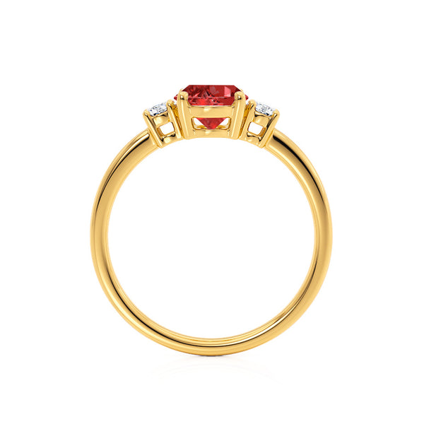 LOUELLA - Chatham® Oval Ruby Oval Petite Trilogy Engagement Ring 18k Yellow Gold