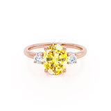 LOUELLA - Chatham® Oval Yellow Sapphire Oval Petite Trilogy Engagement Ring 18k Rose Gold