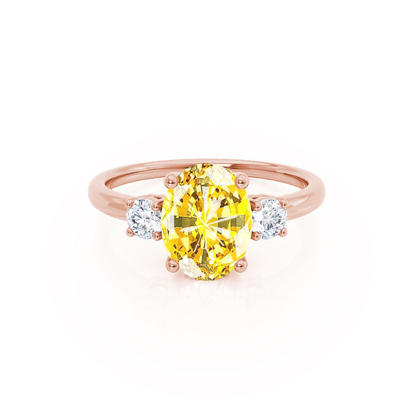 LOUELLA - Chatham® Oval Yellow Sapphire Oval Petite Trilogy Engagement Ring 18k Rose Gold