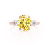 LOUELLA - Chatham® Oval Yellow Sapphire Oval Petite Trilogy Engagement Ring 18k Rose Gold