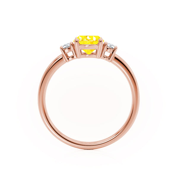 LOUELLA - Chatham® Oval Yellow Sapphire Oval Petite Trilogy Engagement Ring 18k Rose Gold